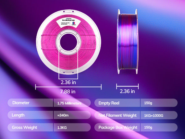 Silk PLA 3D Printer Filament, Multicolor 1.75mm PLA