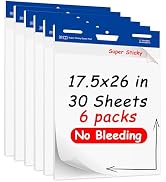 YNXPTBNC 6 Pack 17.5 in x 26 in Sticky Easel Pads White,30 Sheets/Pad,Chart Paper for Teachers Se...