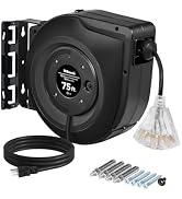 WILAWELS Retractable Cord Reel, 75 FT Heavy Duty Extension Cord, 14AWG/3C SJTOW, 3 Grounded Outle...