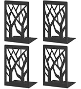 VFINE Bookends 4 Pieces, Modern Metal Bookends for Shelves, Black Tree Book Ends for Books, Decor...