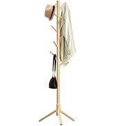 Coat Rack Freestanding, Coat Rack Stand with 8 Hooks & 3 Adjustable Heights, Wooden Coat Tree for...