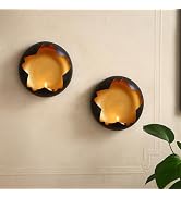 Metal Wall Candle Sconces Set of Two – Vintage Black Metal Holders with Gold Interior for Tea Lig...