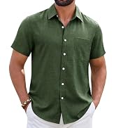 ROUWELL Mens Linen Shirt Short Sleeve Wrinkle Free Casual Untucked Button Down Shirts Beach Breat...