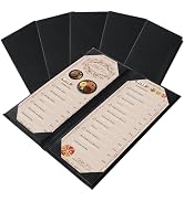 FLKQC Restaurant Menu Covers Holders 4.25" x 11" | Pack of 5 Synthetic Leather Double Fold Panels...