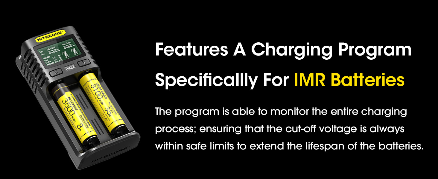 Nitecore IMR batteries being charged by the UMS2.