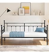 VECELO Twin Size Daybed Frame Metal Steel Slat Support with Headboard Sofa Bed Platform for Livin...