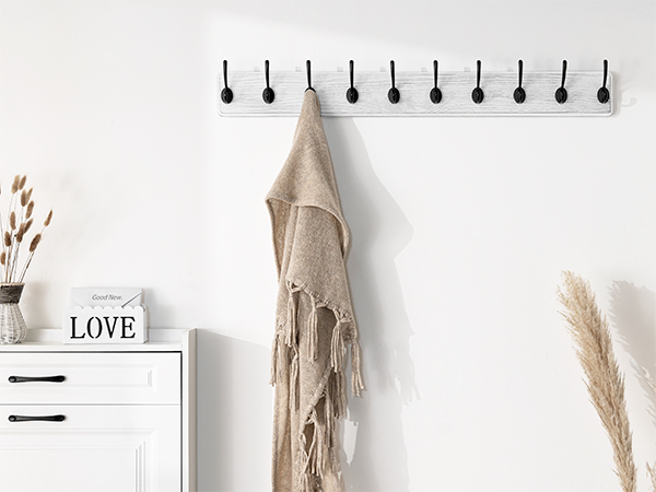 SKOLOO LARGE COAT RACK WALL MOUNT WHITE WITH 10 HOOKS