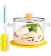 Clear Glass Cooking Pot With Lid and Brush on Stove - 1.8L(61oz) Borosilicate Simmer Pot With Cov...