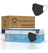 Litepak 2000pcs Disposable Face Masks Black 3-Ply Adult Mask Nose Wire Protection - Breathable Pr...