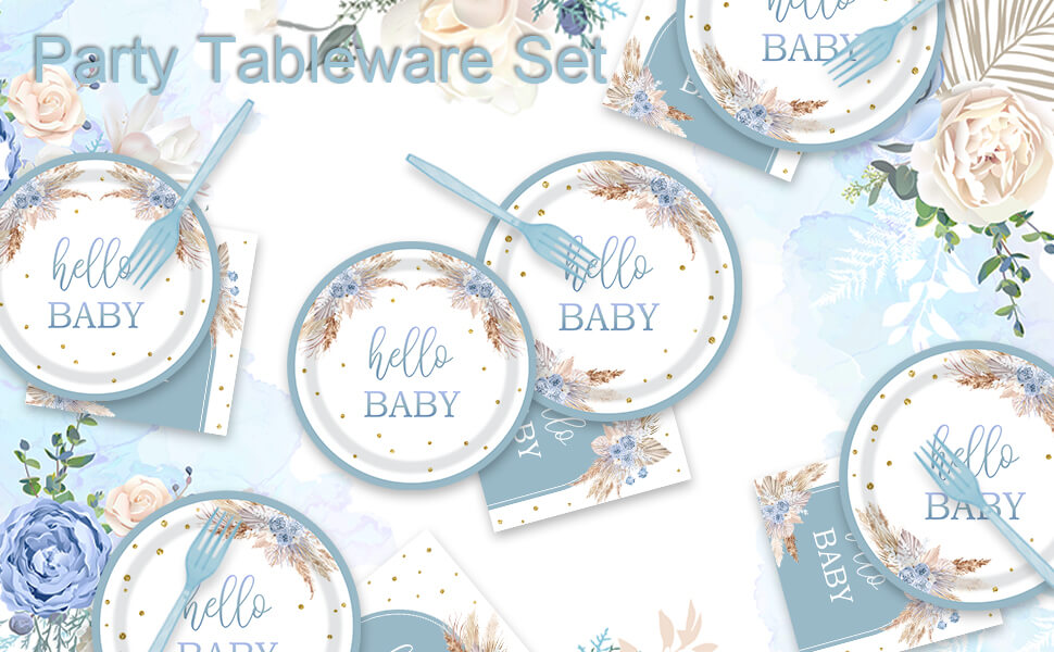 Dusty Blue Baby Shower Tableware Set