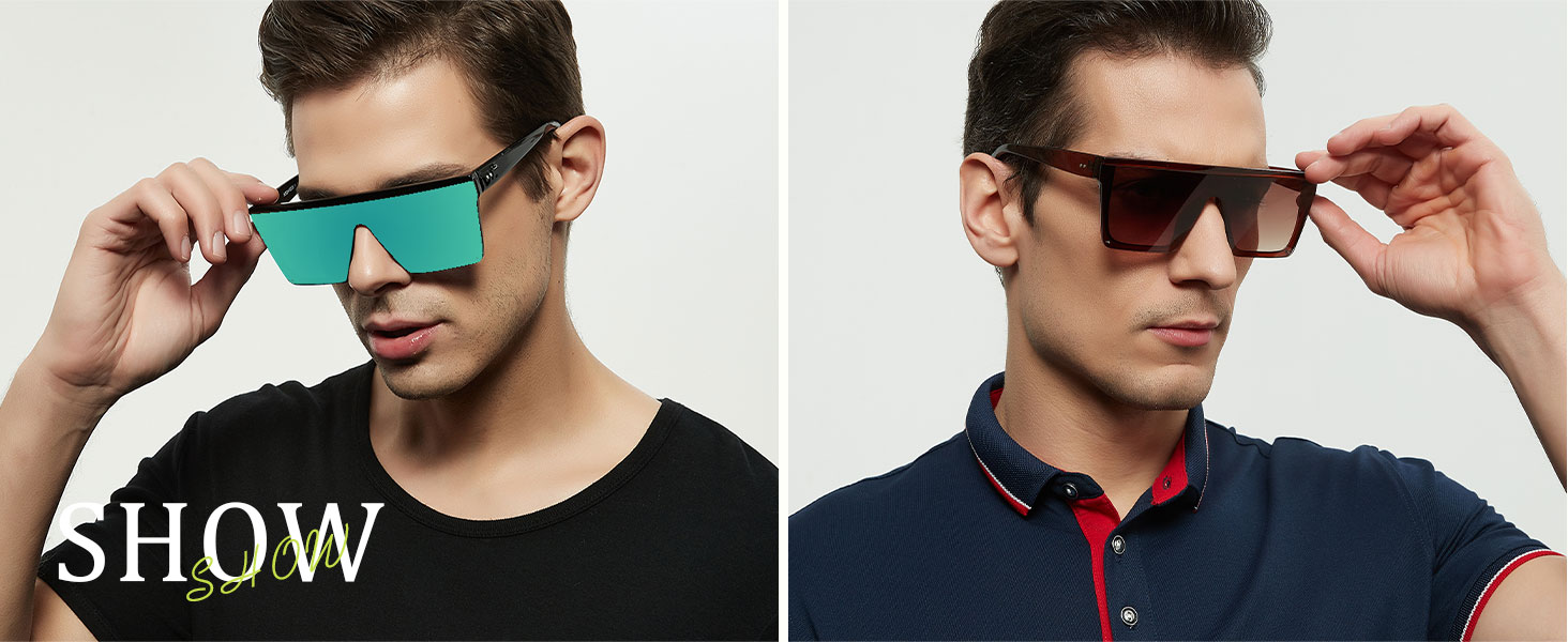 LYZOIT Square Oversized Sunglasses for Women Men Big Flat Top Fashion Shield Large UV Rimless Shades