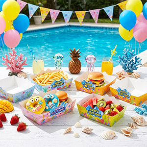 sponge themed paper food trays