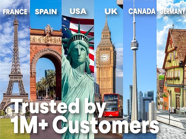 Landmarks from France, Spain, USA, UK, Canada, Germany trusted by 1M+ customers