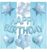 WEIKA 29 Pcs Light Blue Birthday Party Decorations - Happy Birthday Balloons Banner Blue, Heart &...
