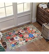 Floral Rug for Entryway, Green 2X3 Washable Kitchen Mat Ultra-Thin Soft, Non-Slip Indoor Door Car...