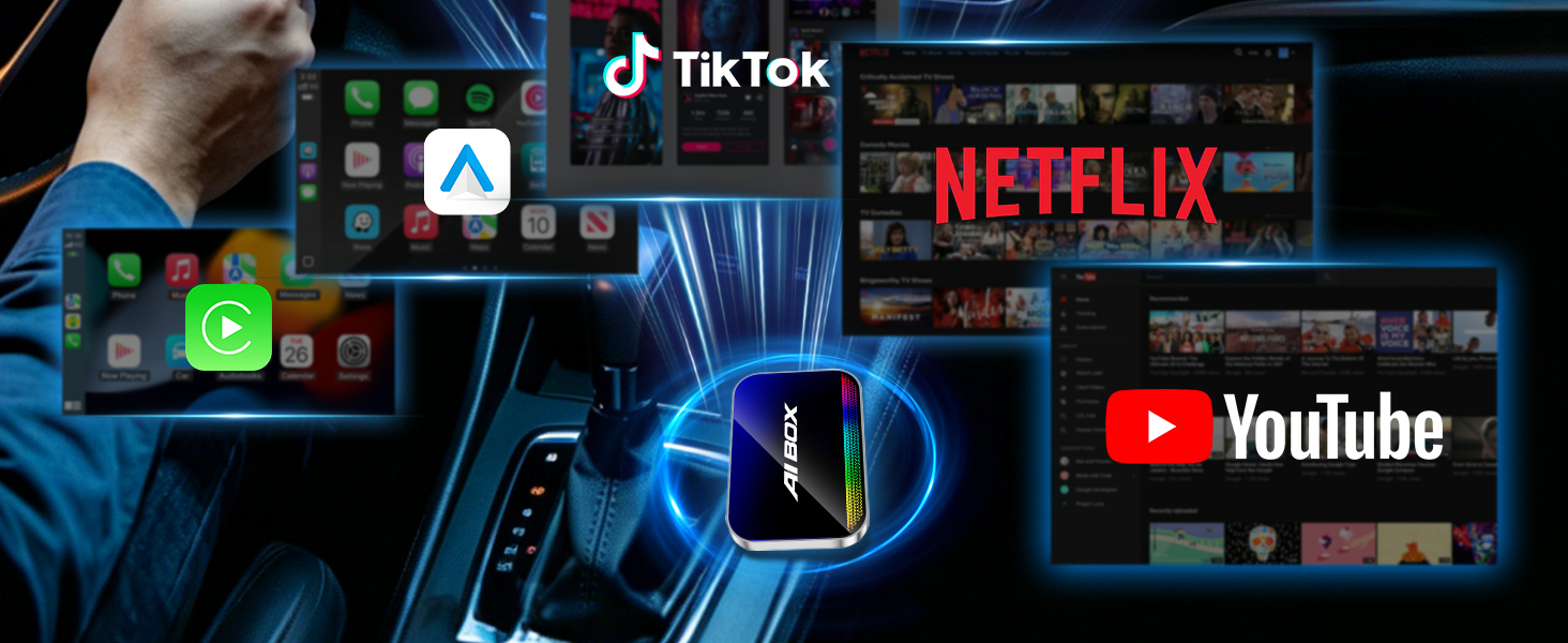 wireless carplay adapter apple iphone tiktok netflix youtube ai magic box