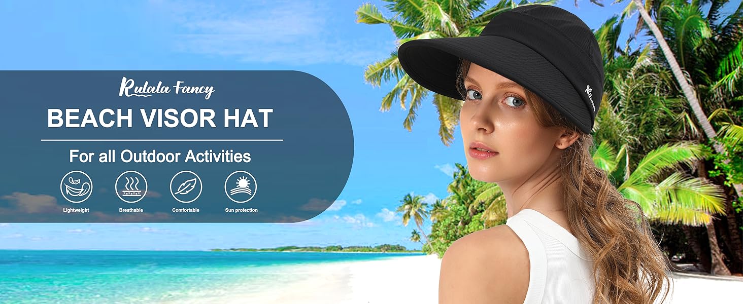 Sun Hats for Womens Wide Brim Visor UV Protection Dual Purpose Hat for Beach Summer Packable Cap