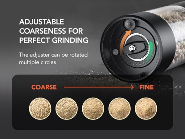 FORLIM grinder bottom dial showing adjustable coarseness from coarse to fine