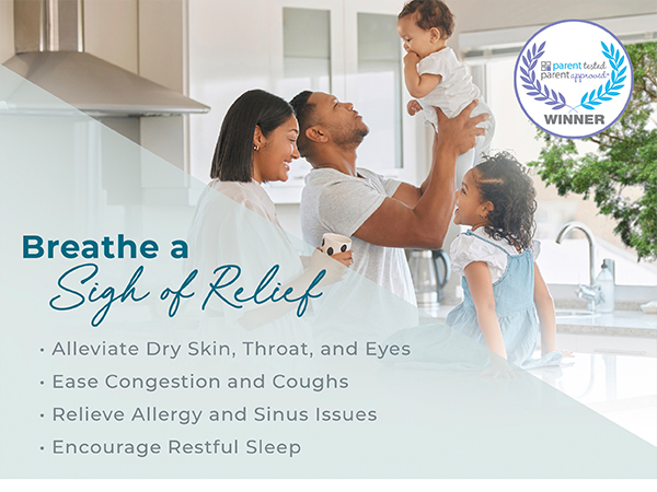 breathe a sigh of relief dry skin throat eyes ease congestion coughs relieve allergies improve sleep