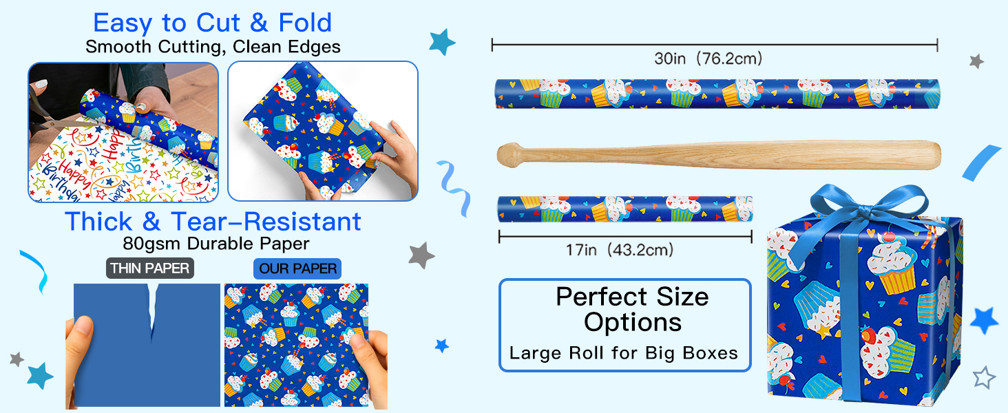 Boys Reversible Birthday Wrapping Paper