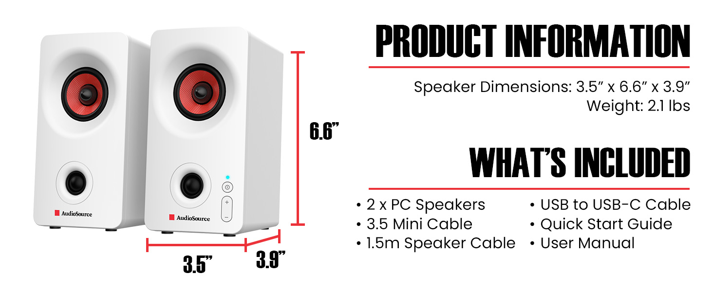 pc speakers dimesnsions