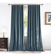 NICETOWN Slate Blue Velvet Curtains 84 inch Long 2 Panels, Back Tab Rod Pocket Pinch Pleated Blac...