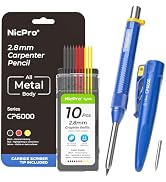 Nicpro 8-IN-1 CP6000 Metal Carpenter Pencil with Sharpener & Sheath (Blue) | Heavy Duty Metal Bod...