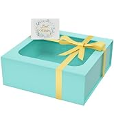 PSHVYM Gift Box with Window, 7.5x7.5x3 In Turquoise Gift Box for Presents Magnetic Lids Collapsib...