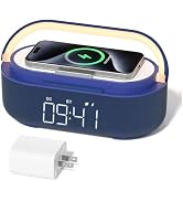 COLSUR 6-in-1 Bluetooth Speaker Alarm Clock with 15W Wireless Charger, FM Radio, Adjustable LED N...