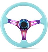 Qiilu 14" Steering Wheel, Universal Drifting Deep Dish Racing Steering Wheel 14 inch/350mm 6 Bolt...