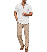 COOFANDY Men's Linen Sets 2 Piece Outfits Casual Short Sleeve Button Down Shirts and Pants Summer...
