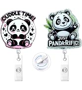 HASFINE Cute Panda ID Badge Holder Retractable with Alligator Clip,Glittery Acrylic Retractable B...