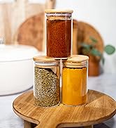 12 Natural Bamboo Spice Jars 8.5 OZ - Large Glass Jars with airtight lid