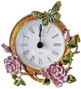 Pasiir Vintage Mini Analog Table Clock, Silent Small Table Clock with Hand-Painted Metal Body and...