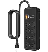 20Amp Power Strip Surge Protector, Durable Metal 8-Outlet with Heavy Duty 20 Amp 6Ft 12 Gauge Ext...