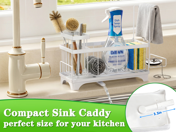 Compact Sink Caddy with Detachable Brush Holder and Towel Rack