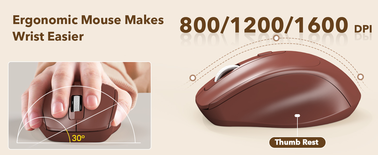 Ergonomic mouse fits your palm and moves smoothly & adjustable DPI settings (800/1200/1600)