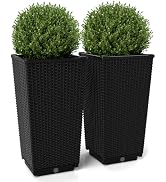 Giantex Set of 2 Outdoor Wicker Flower Pot, 23 Inch Tall Planters with Drainage Hole, Self-Wateri...