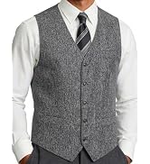 JEMITOP Men's Lightweight Texture Slim Fit Dress Vest Wedding Formal Vintage Tuxedo Suit Vest wit...