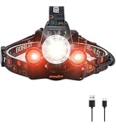 BORUIT Headlamp with White Red Light, Super Bright Hunting Head Lamp 3 Modes, USB C Rechargeable ...