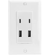 BAOMAIN 4.8A USB Charger Outlet with Wall Plate, Receptacle with 2 Type A & 2 Type C USB Charging...