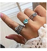 Edary Vintage Heart Crystal Knuckle Rings Flower Joint Knuckle Ring Set Silver Rings Set for Wome...