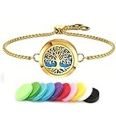 Aromatherapy Essential Oil Diffuser Bracelet, Tree of Life Pattern Locket Adjustable Link for Wom...