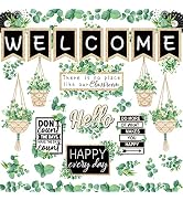 Whaline 29 Pieces Eucalyptus Bulletin Board Set Welcome Banner Simply Boho Bulletin Board Decor B...