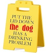 MQCLYSG Put The Lid Down Funny Signs Bathroom Decor Dog Drinking Problem Warning Caution Sign for...