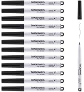 TWOHANDS Magnetic Dry Erase Markers Ultra Fine Tip, 12 Black, 0.7mm | Extra Fine Point, Thin Whit...