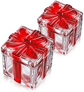 kanpura 2.5” Cute Crystal Glass Candy Jar with Lid Square Glass Candy Dishes for Office Desk Red ...