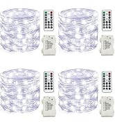 Fairy String Lights Battery Operated 4 Pack 33FT 100 LED Silvery Wire Twinkle Firefly Lights with...