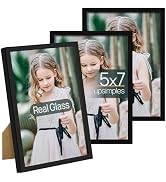 upsimples 5x7 Picture Frame Set of 3, Made of High Definition Glass for 5 x 7 Black Frames, Wall ...