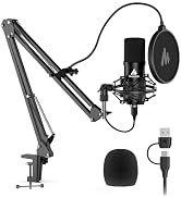 USB Microphone, MAONO 192KHZ/24Bit Plug & Play PC Computer Podcast Condenser Cardioid Metal Mic K...